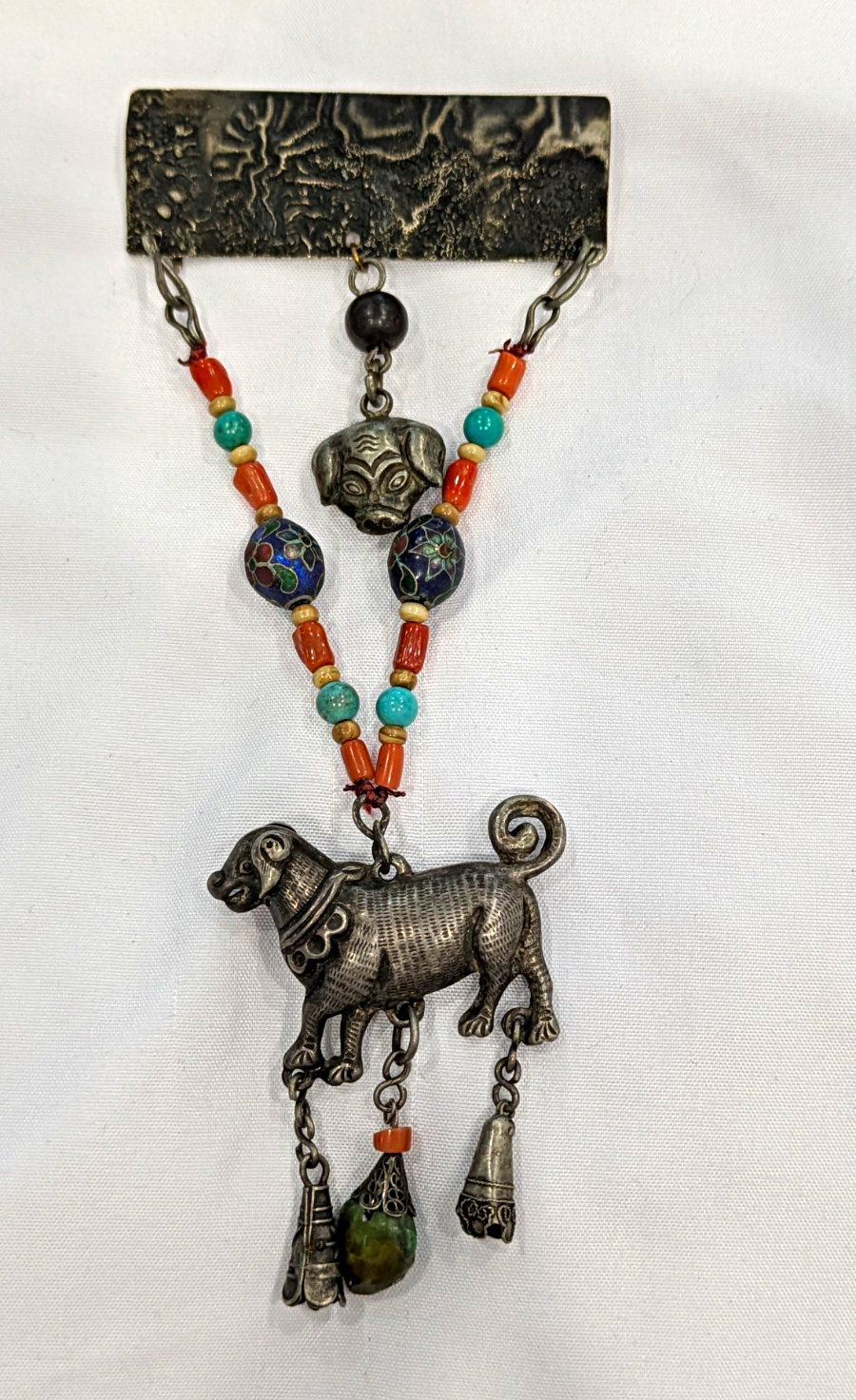 Beaded Animal Charm Pendant – Silver Tone Metal, Multicolor Round Beads