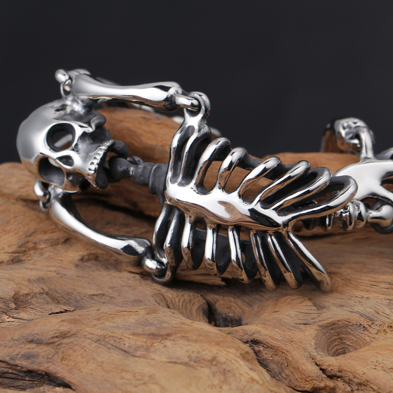 Pure Stainless steel skeleton Skull Bracelet Biker Chain Men Bangle Punk Jewelry