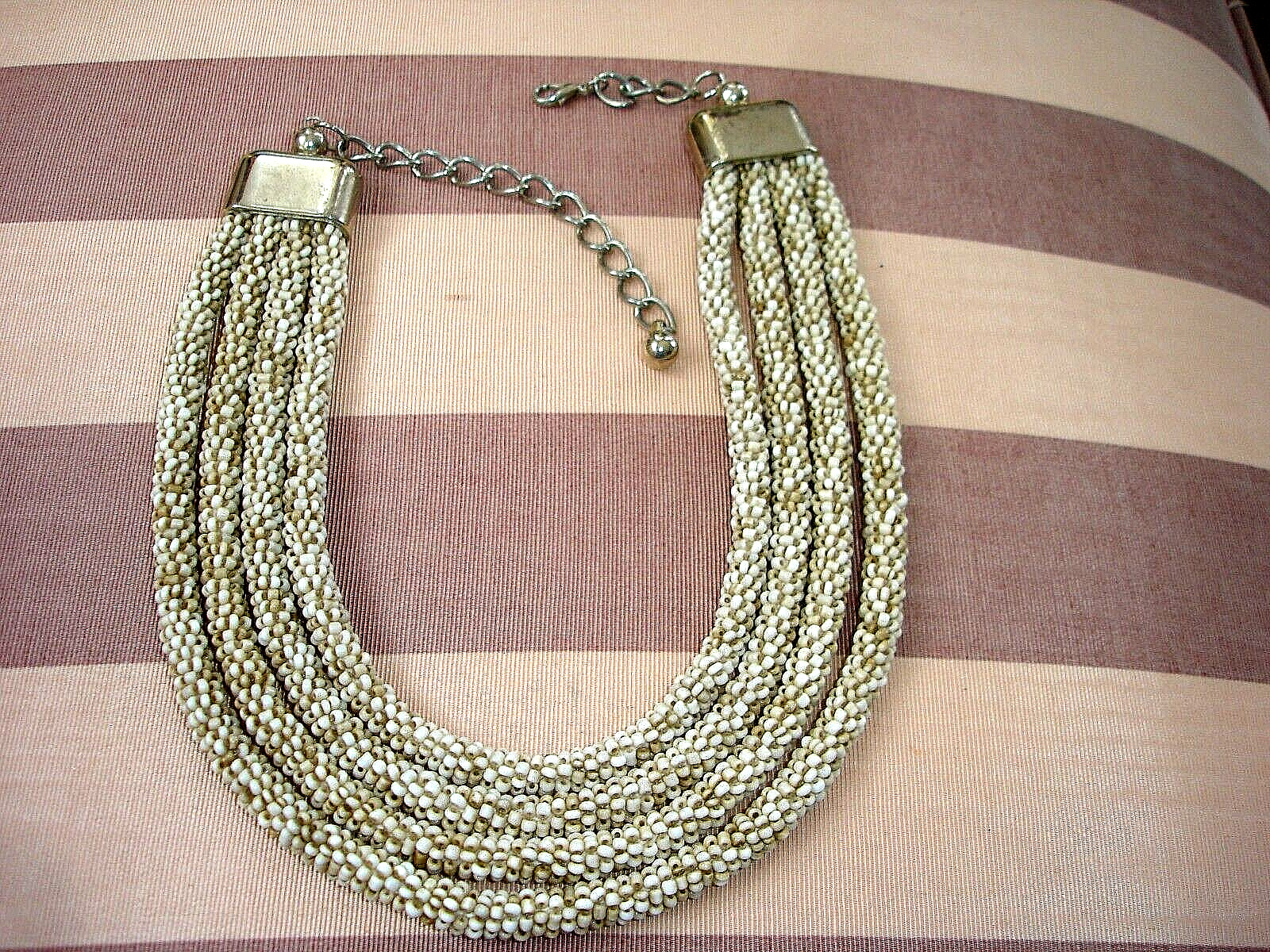 Vintage LOT 4 Multi-Strand GLASS BEAD Necklaces-Gold, Neutral Tan, Orange, Brown