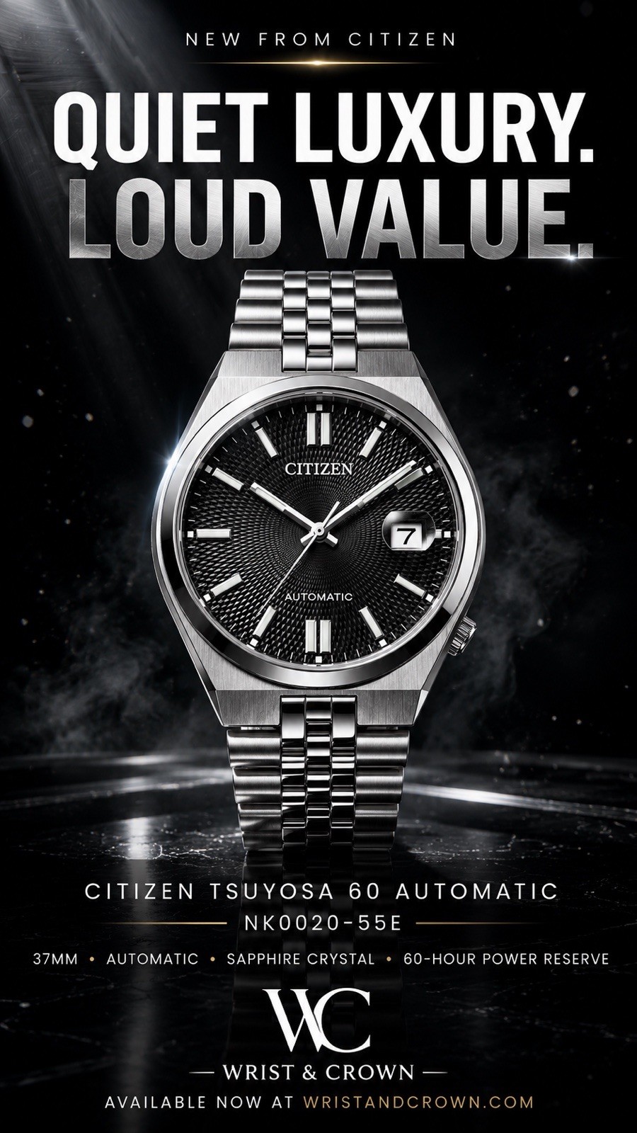 Citizen Tsuyosa 60 NK0020-55E Automatic 37mm Black Dial Sapphire Watch