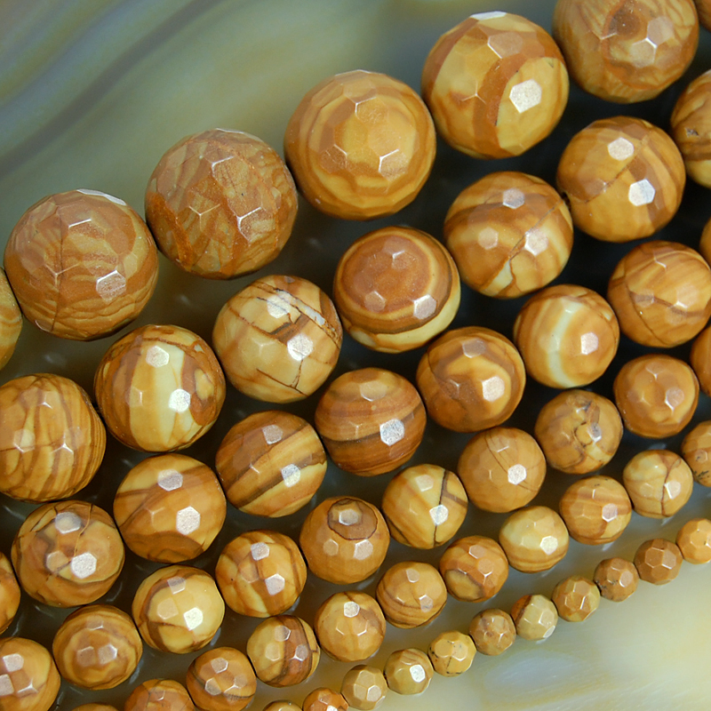 Faceted Natural Yellow Wood Grain Japser Beads 15.5″ Pick Size 4,6,8,10,12 14mm