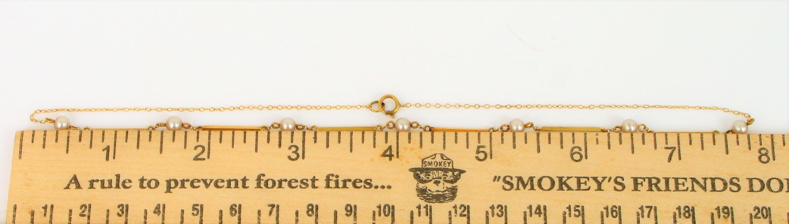 VINTAGE BEAUTIFUL 14K YELLOW GOLD SQUARE BAR LINK PEARL NECKLACE 16″ 3.2 GRAMS !