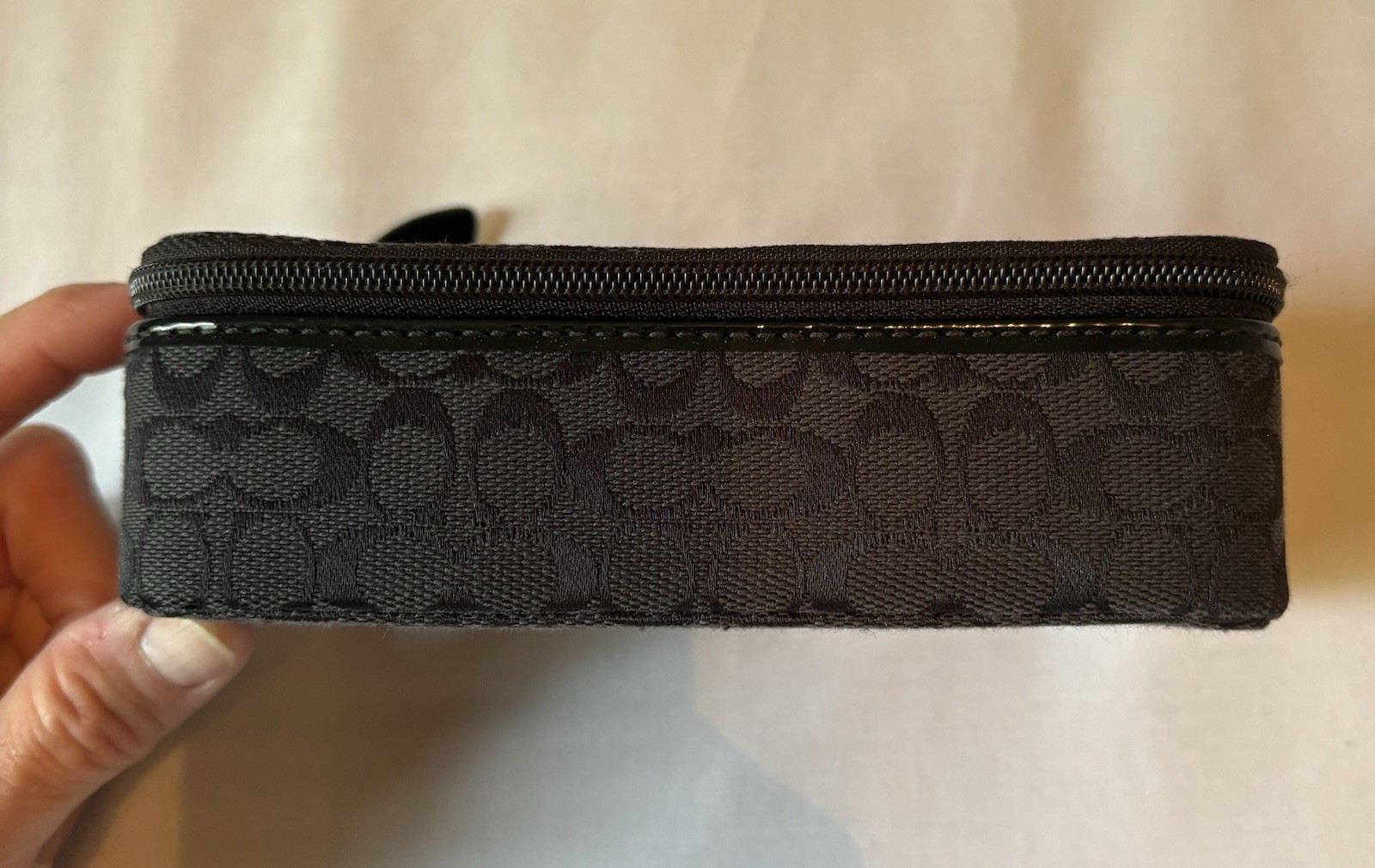 Authentic COACH Signature Monogram Travel Zip Around Jewelry Case BLACK