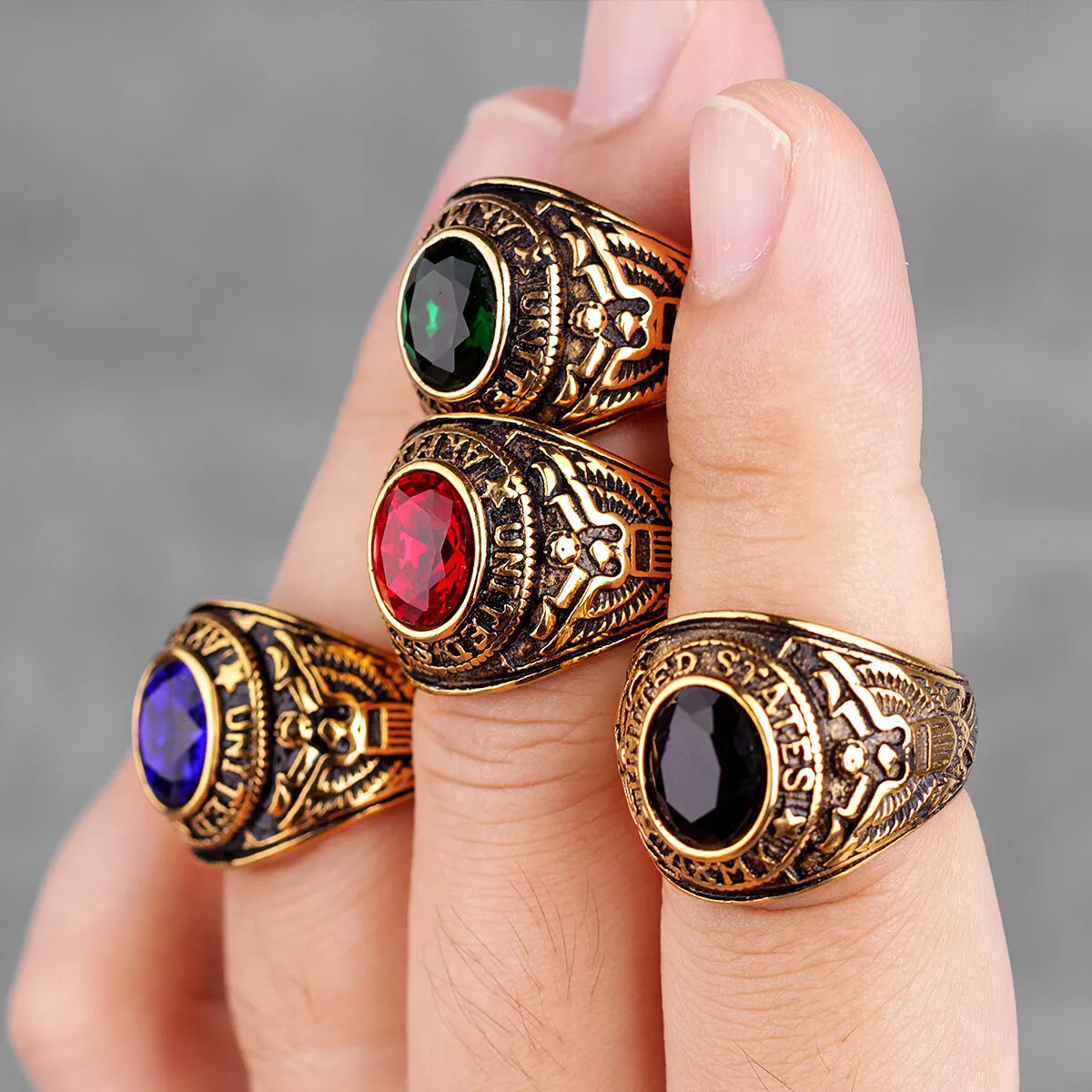 Stainless Steel Rings Gold Silver Color Red Blue Rhinestone Simple Luxury Gift
