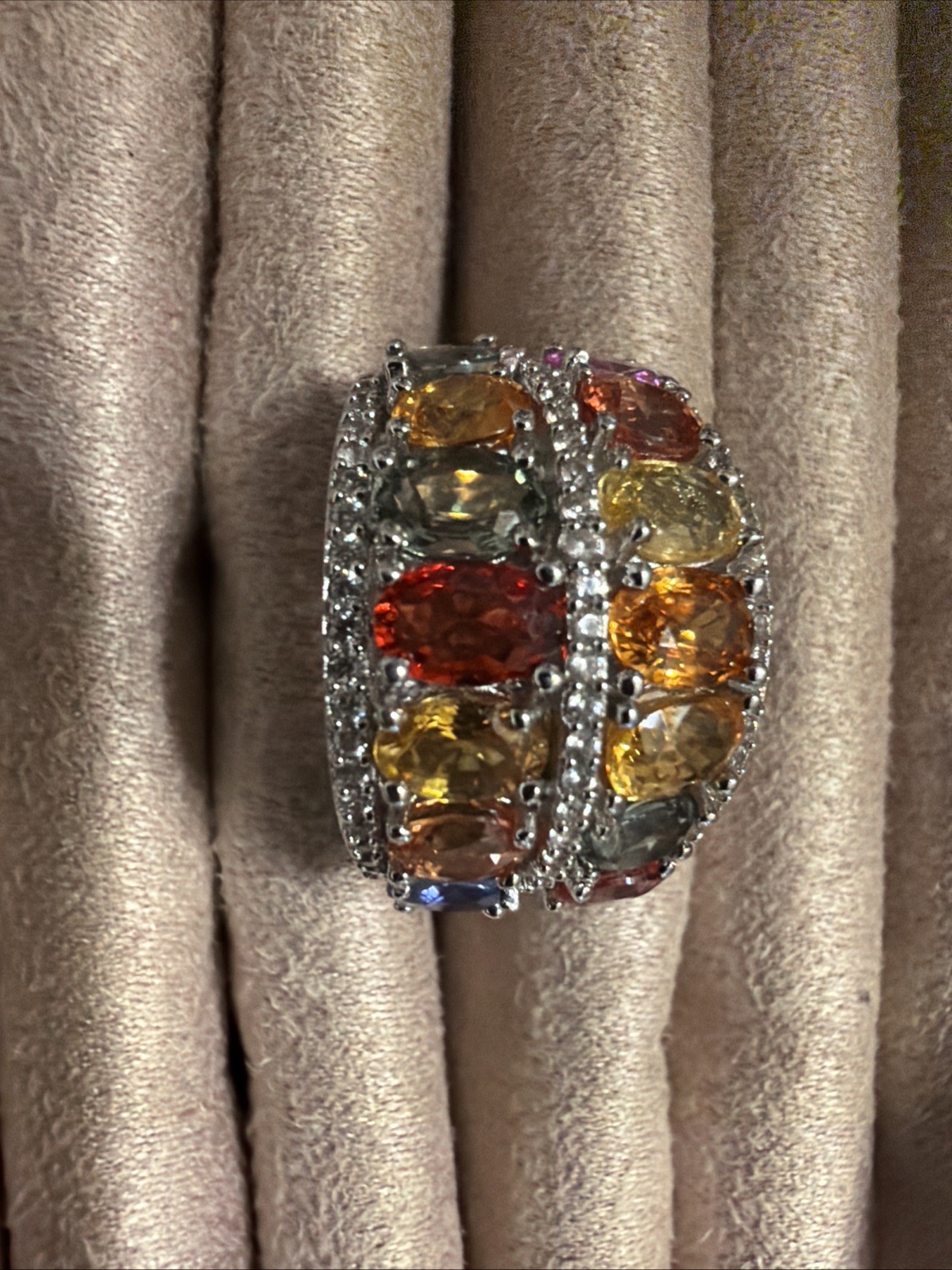 Sterling Silver Multi-colored Sapphire & Zircon Ring SR-3950
