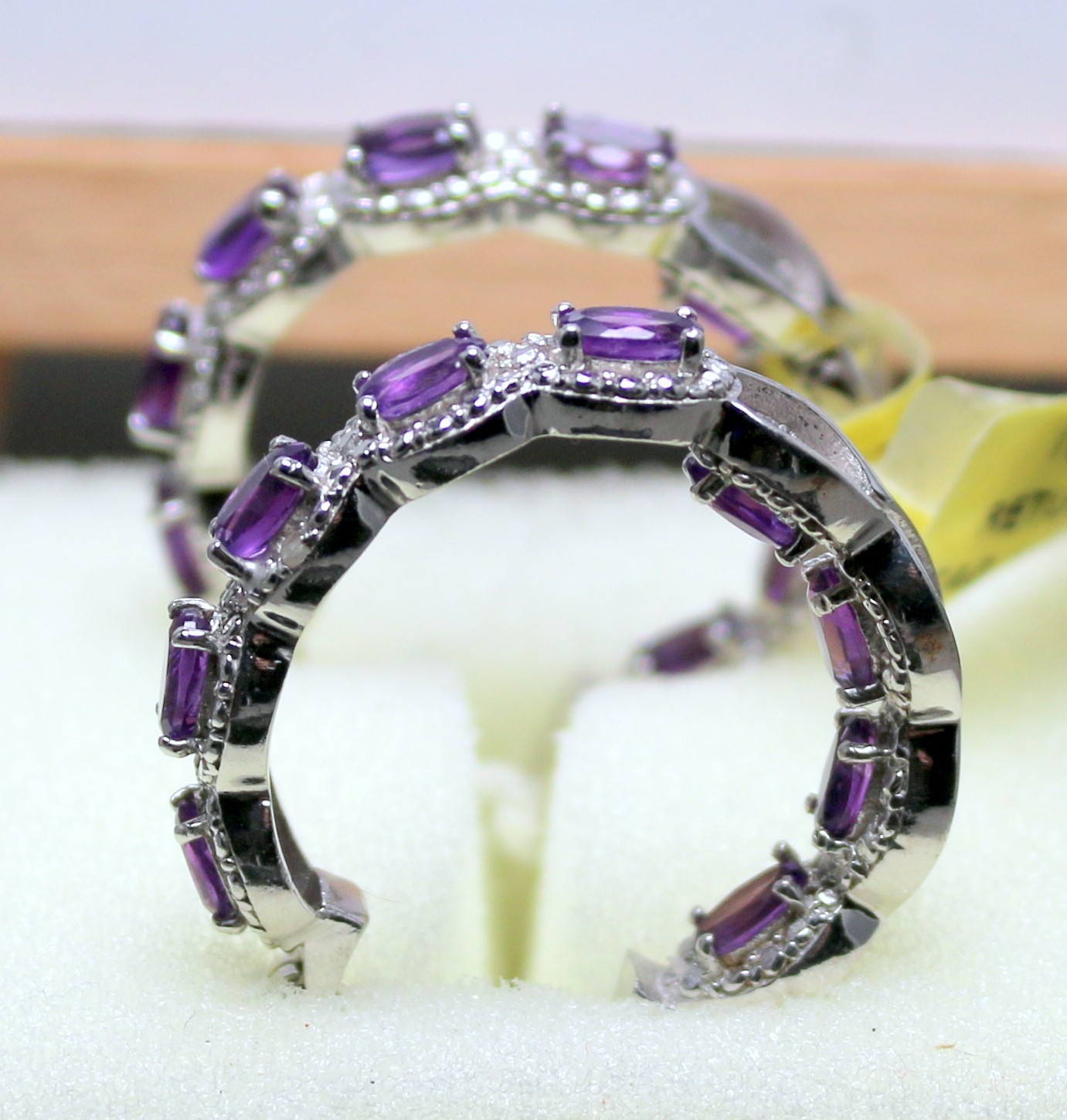 LUSAKA AMETHYST-HALO-INSIDE/OUTSIDE-LATCH BACK (SNAP FIT) EARRINGS-STER SILV