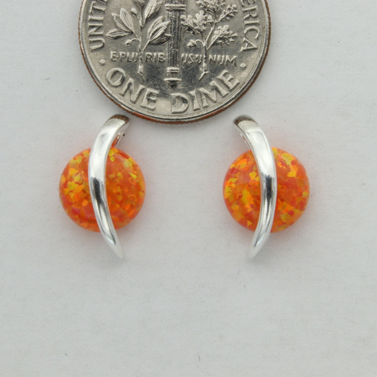 Unique Orange FIRE OPAL Round Post / Stud Earrings – 925 STERLING SILVER #508e