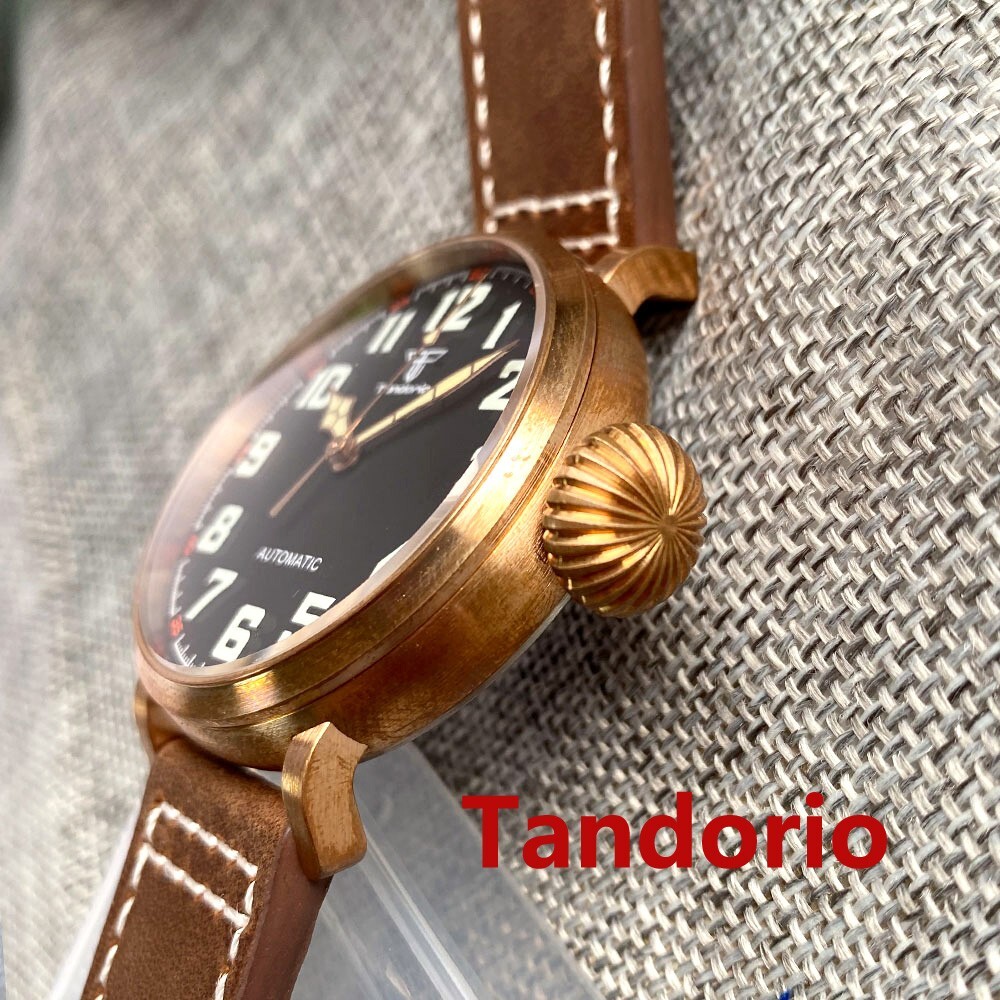 46.5mm Big Tandorio CUSN8 Solid Bronze Case Black Dial NH35A Automatic Men Watch
