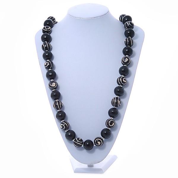 Chunky Round Wooden Bead Long Necklace/ Black/ 82cm Long