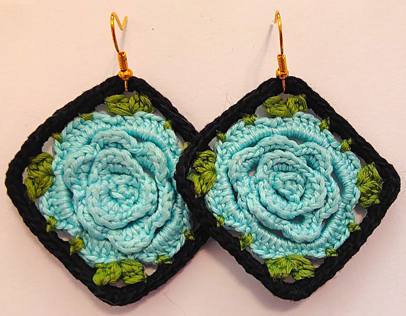 Crochet Rose Earrings (Light Blue)