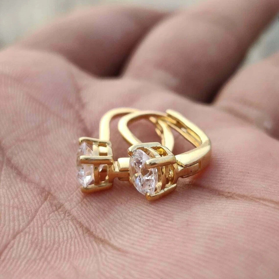 2.00Ct Round Cut Diamond Solitaire Drop & Dangle Earrings 14k Yellow Gold Finish