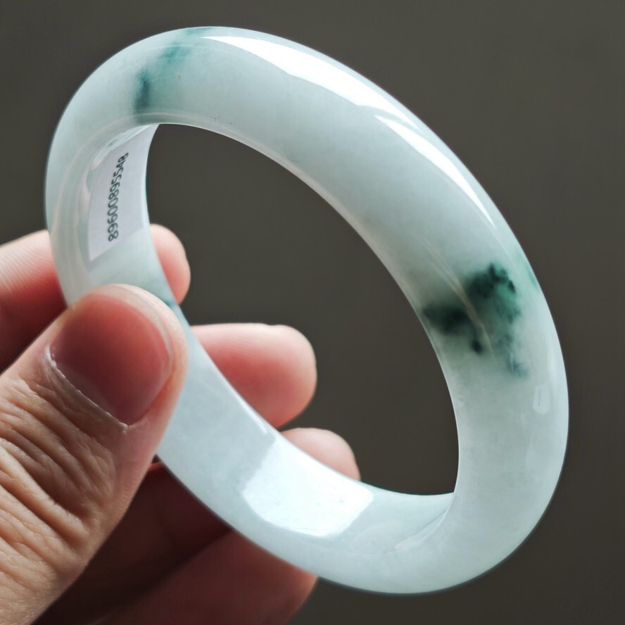 59mm White Green Emerald Jadeite Jade Bracelet Bangle Burma Jade Bangle 2359