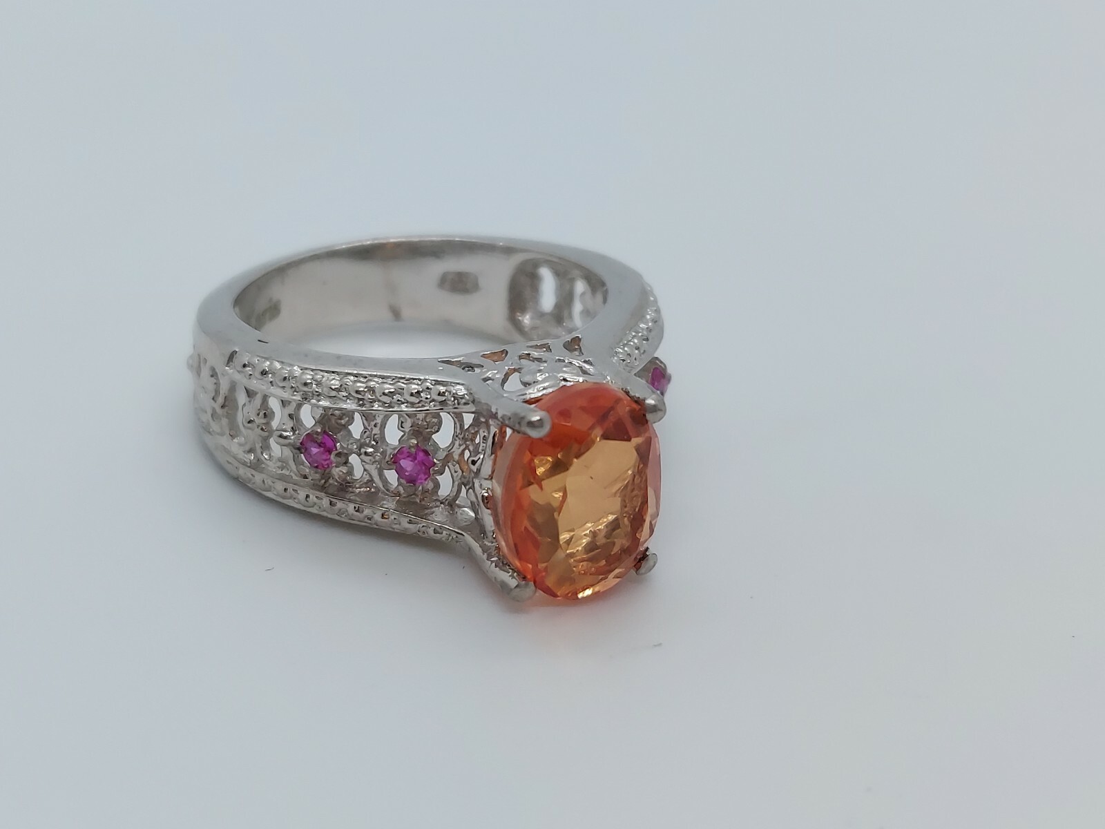 Karis STS Silver Tone Orange Gemstone Ring size 7. 5