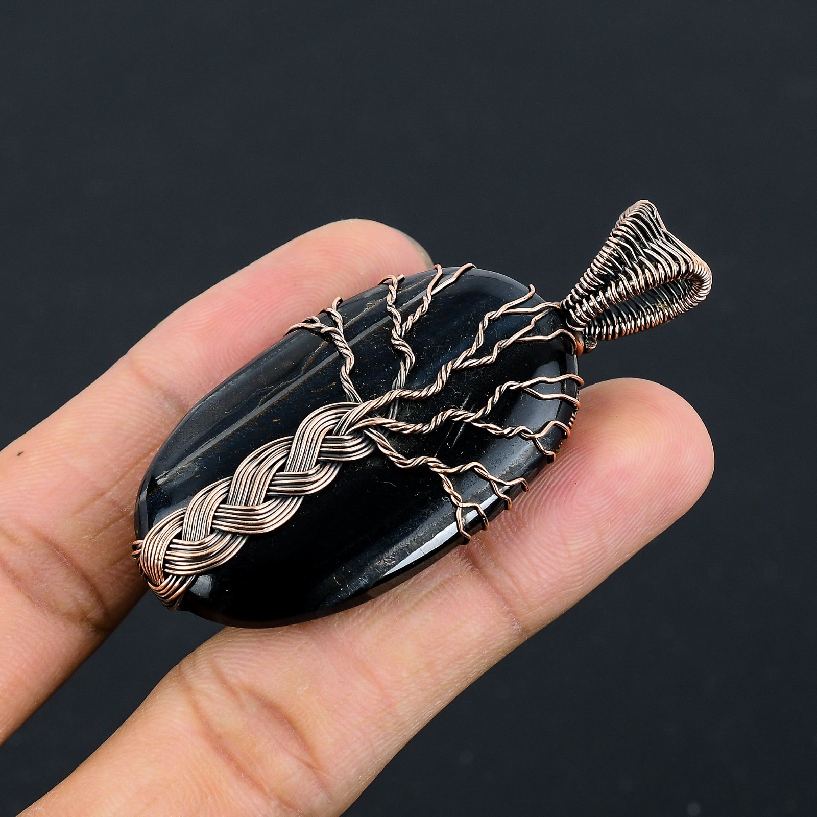 Neon Blue Apatite Handmade Gemstones Copper Wire Wrap Tree of Life Pendant