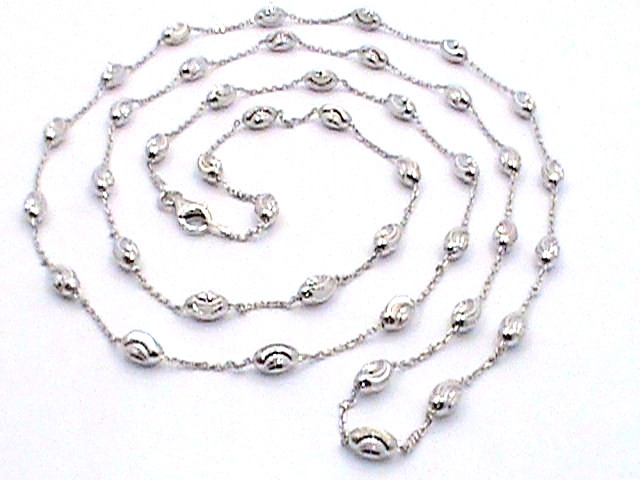 14K White Gold on Sterling Silver Oval Moon Station Cable Link 18″ 36″ Necklace