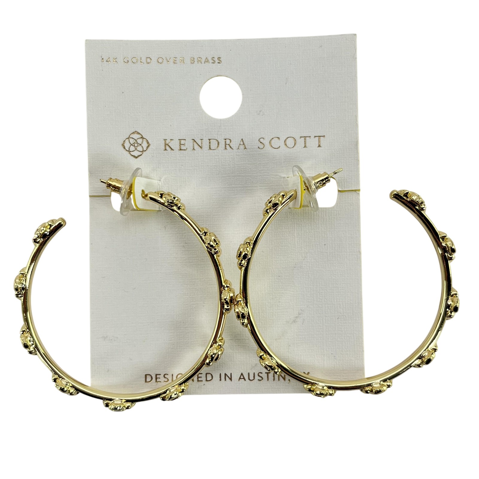 Kendra Scott 14K Gold Over Brass Studded Hoop Earrings Womens New on Card Gold