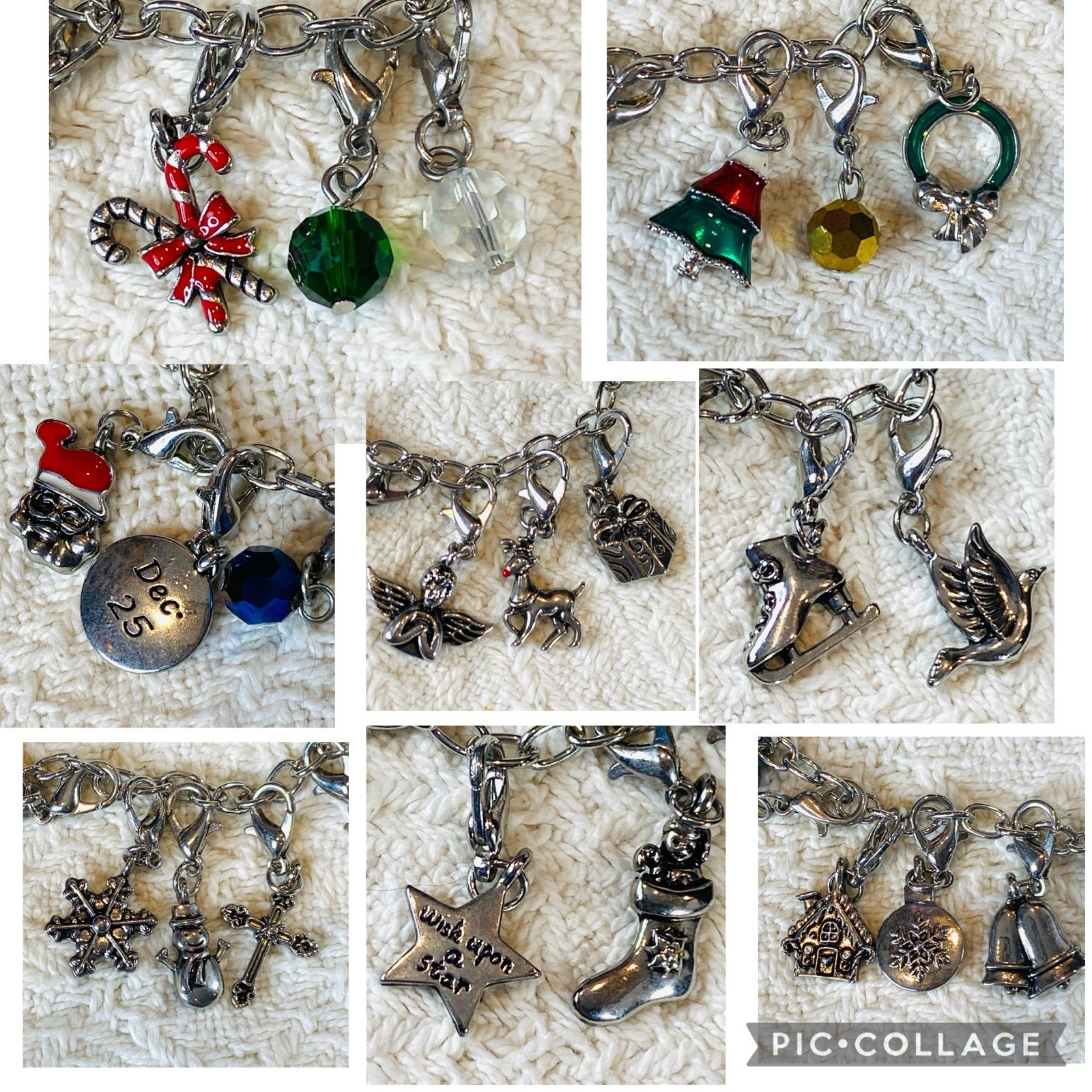 Christmas Holiday Charm Nicklace Santa Snowman Angel Wreath Jingle Bell Gift