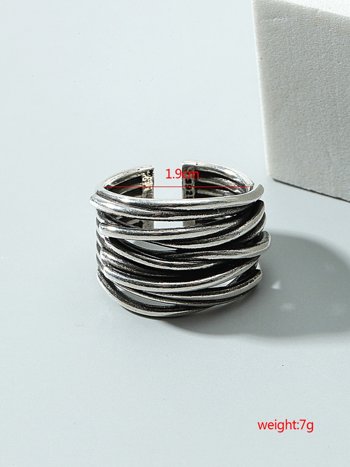 Men’s Open Rings Size 7 Y2K Hip-Hop Retro Punk Rock Alloy Silver Plated