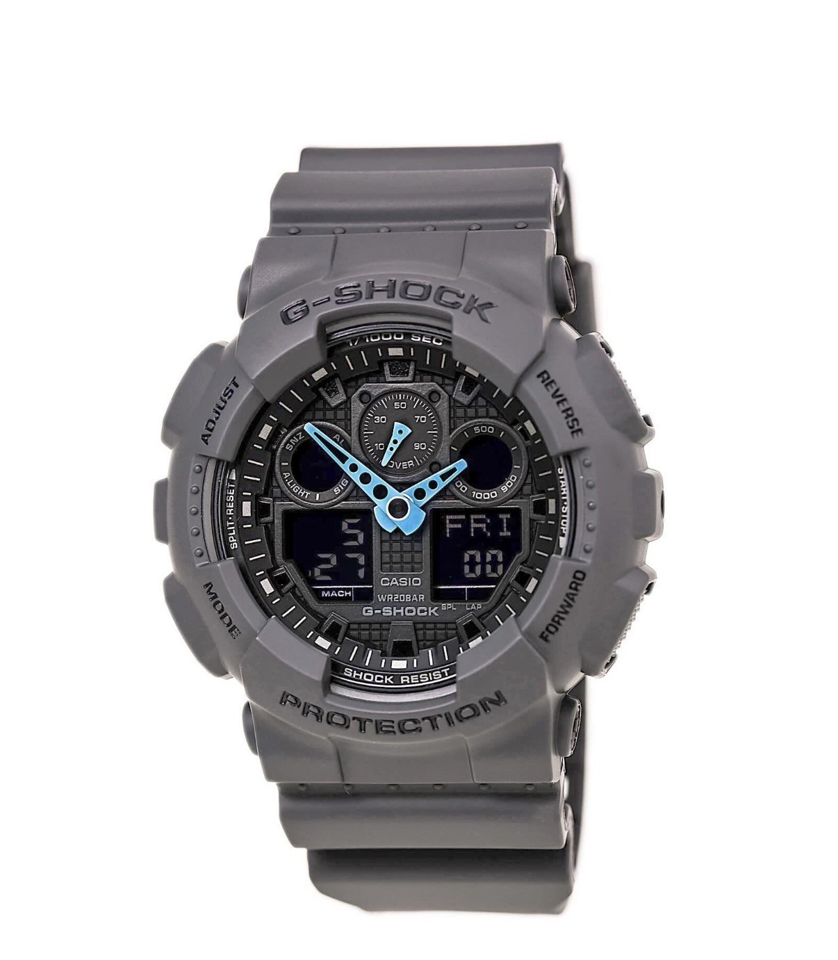 Casio Men’s Watch G-Shock Grey Black Ana-Digi Dial Resin Black Strap GA100C-8A