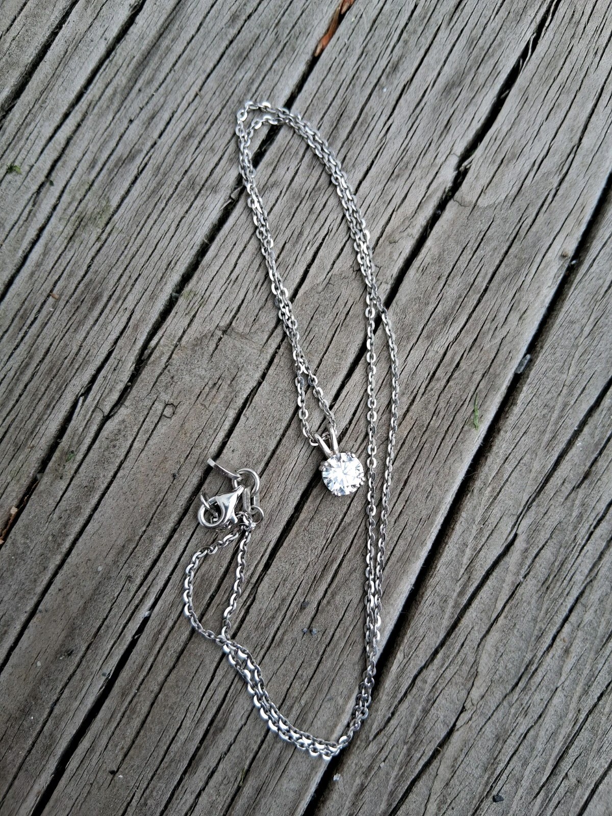 Vtg Sterling Silver Necklace Clear CZ Solitaire Dainty 18″ BE CN 925 Herricle