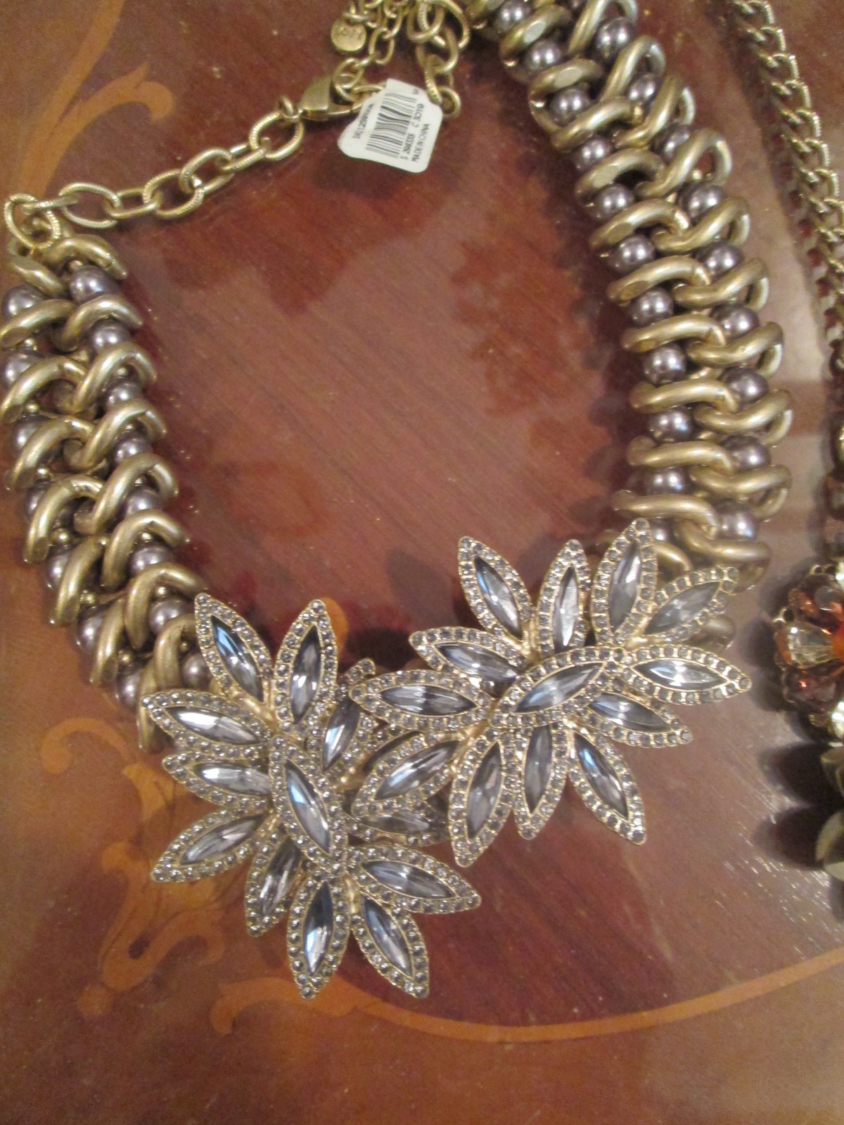 Crystal Encrusted Flower Silver Gold Color Massive Necklace NWT Ann Taylor Loft