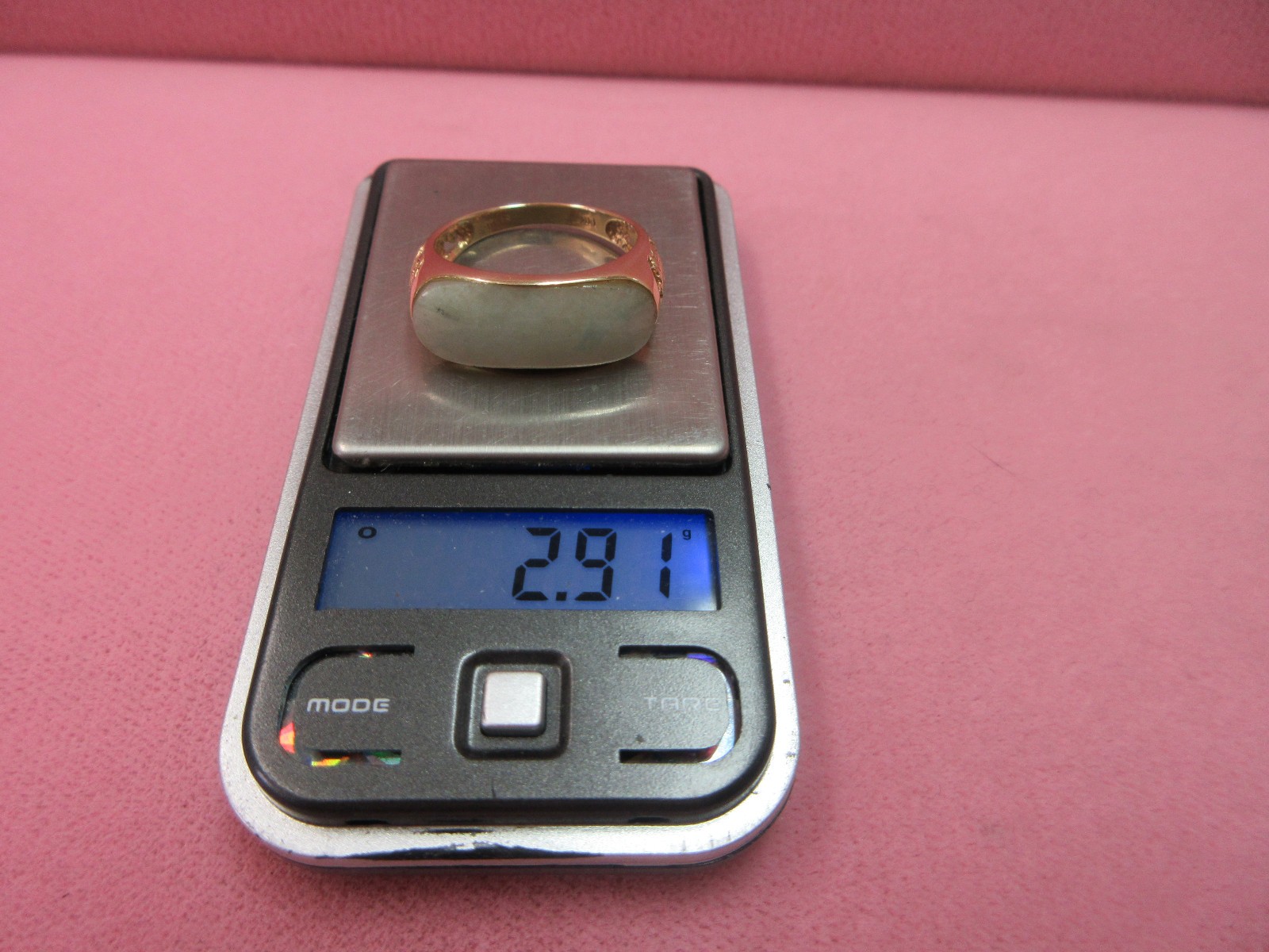 Sanuk 14k Y. Gold Dragon Band Green Jadeite Jade Saddle Ring Size 6.5- 2.91 G