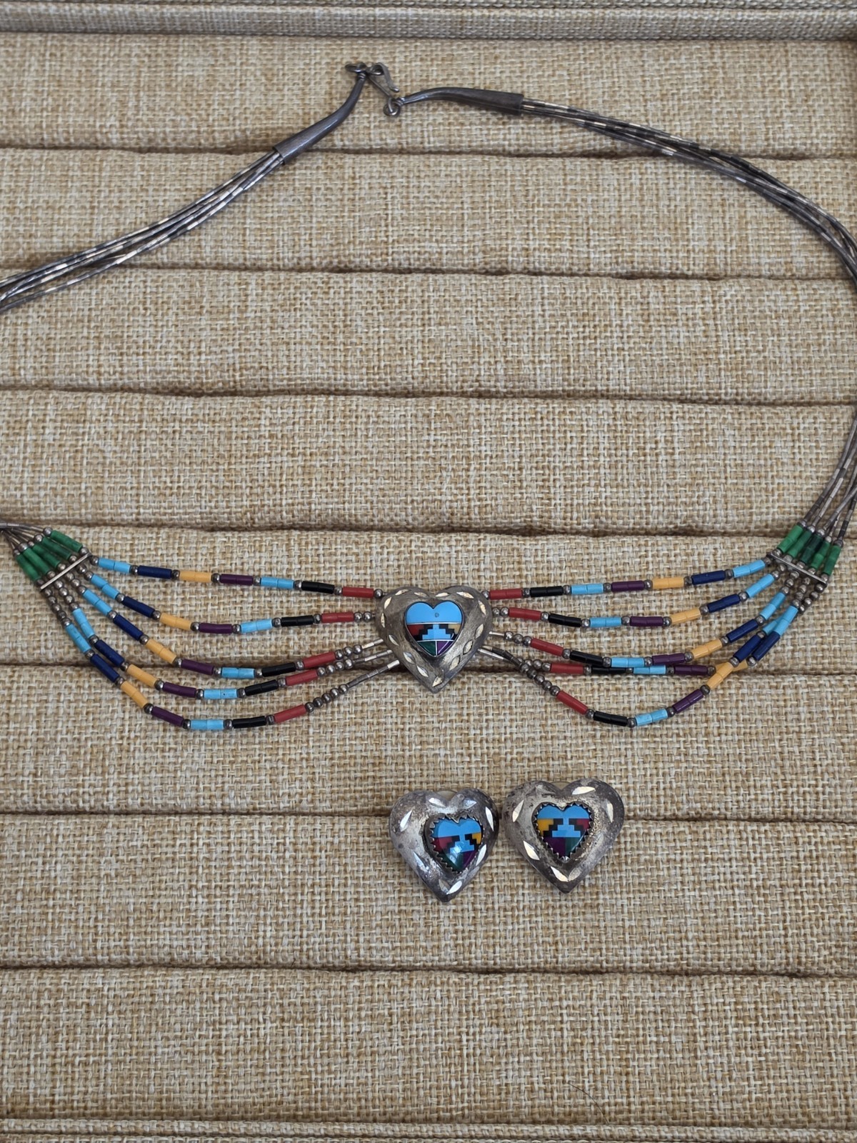 Vintage Native Liquid Sterling Multicolor Heart Set
