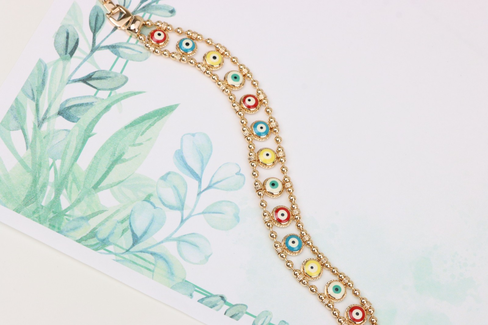 Colorful Evil Eye Beaded Rose Gold Bracelet, XPBL0762
