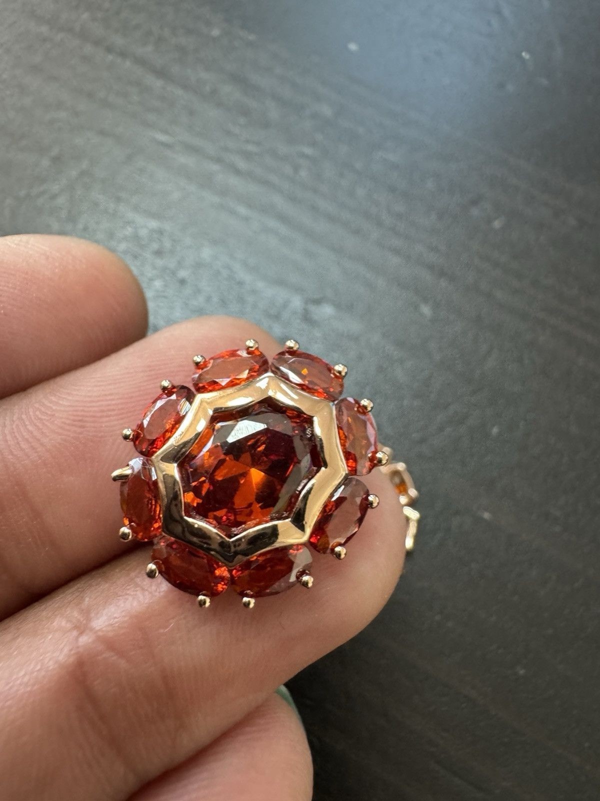 585 14K RG Rose Gold Stamped Cluster Cognac Orange Stud Earrings