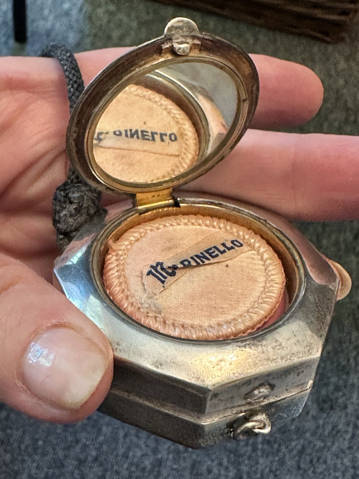 ART DECO NECKLACE WITH STERLING COMPACT/lipstick