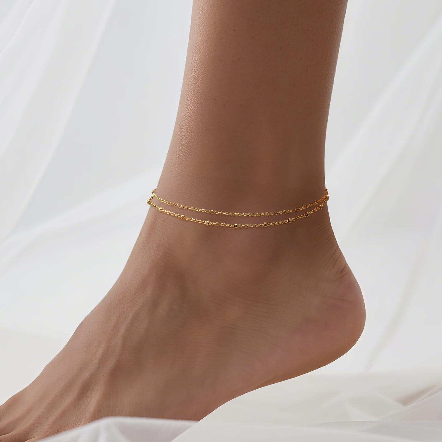BENOITE 14K Gold Anklets for Women Gold Ankle Bracelets for Women Refined Dua…