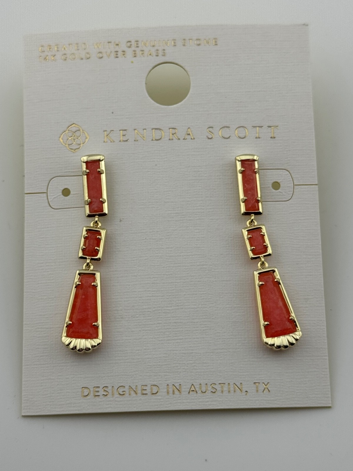 Kendra Scott Serena Linear Gold Tone Earrings Dark Peach Quartz