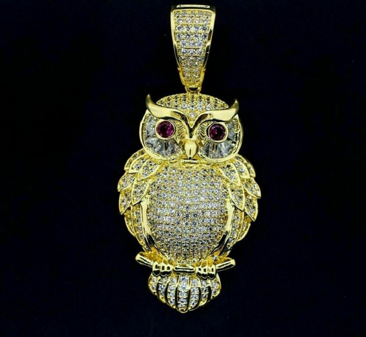 Animal Owl Pendant 4Ct Round Ruby & Diamond Owl Pendant 14K Yellow Gold Over