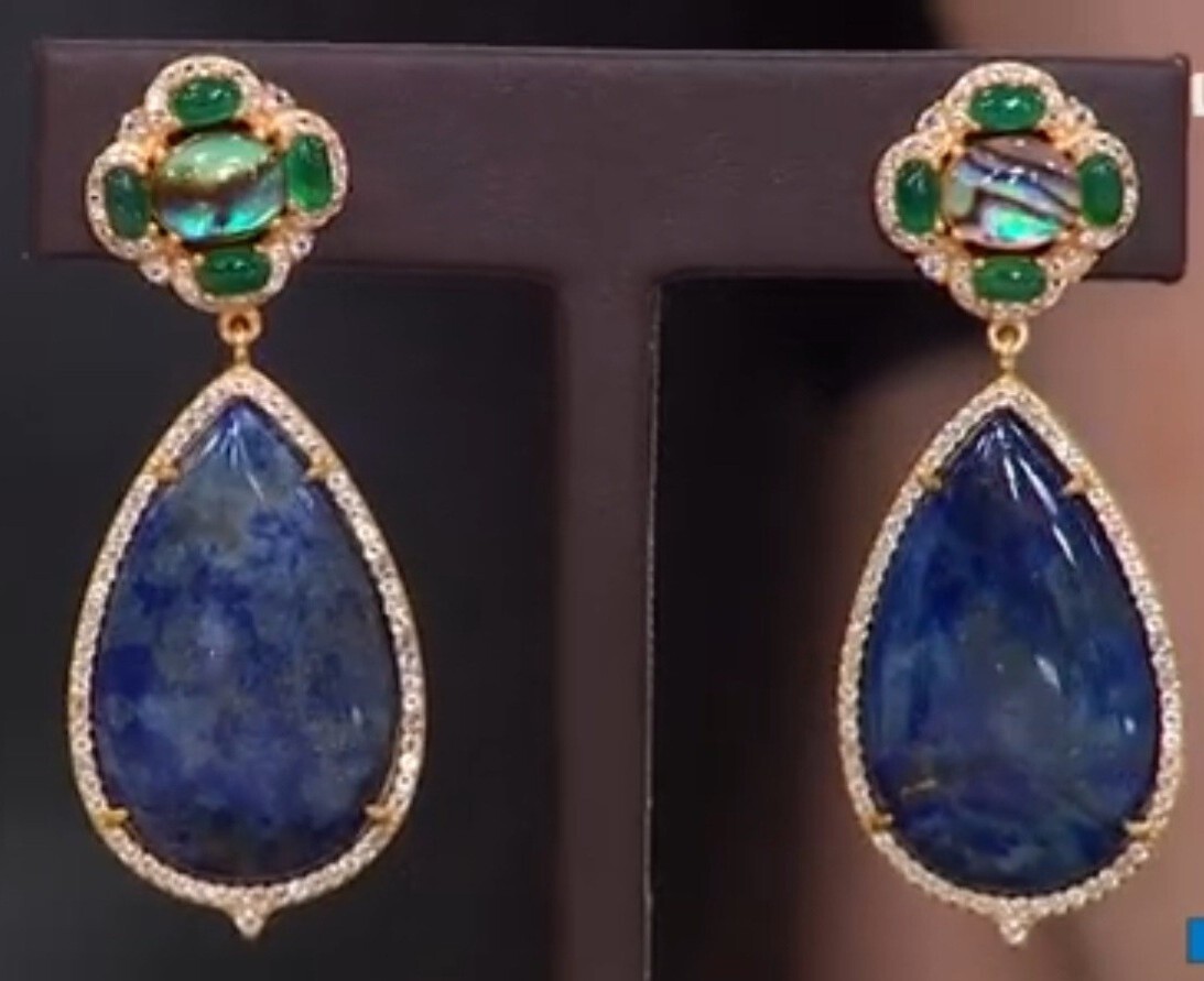 Rarities Sterling Silver Gold Plated Bue Lapis & Abalone Drop Earrings-NWT