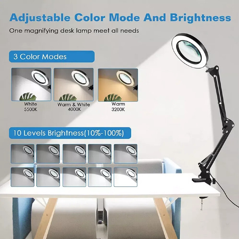 10X Magnifying Glass with LED Light Magnifier Crafts Reading Desk Stand Lamp NEW