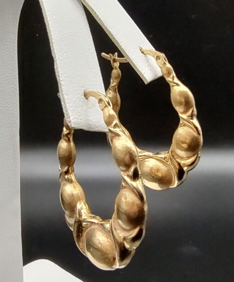 Estate Aurafin QVC 14K Yellow Gold XO Elongated Puffy Hoop Earrings 3.29g