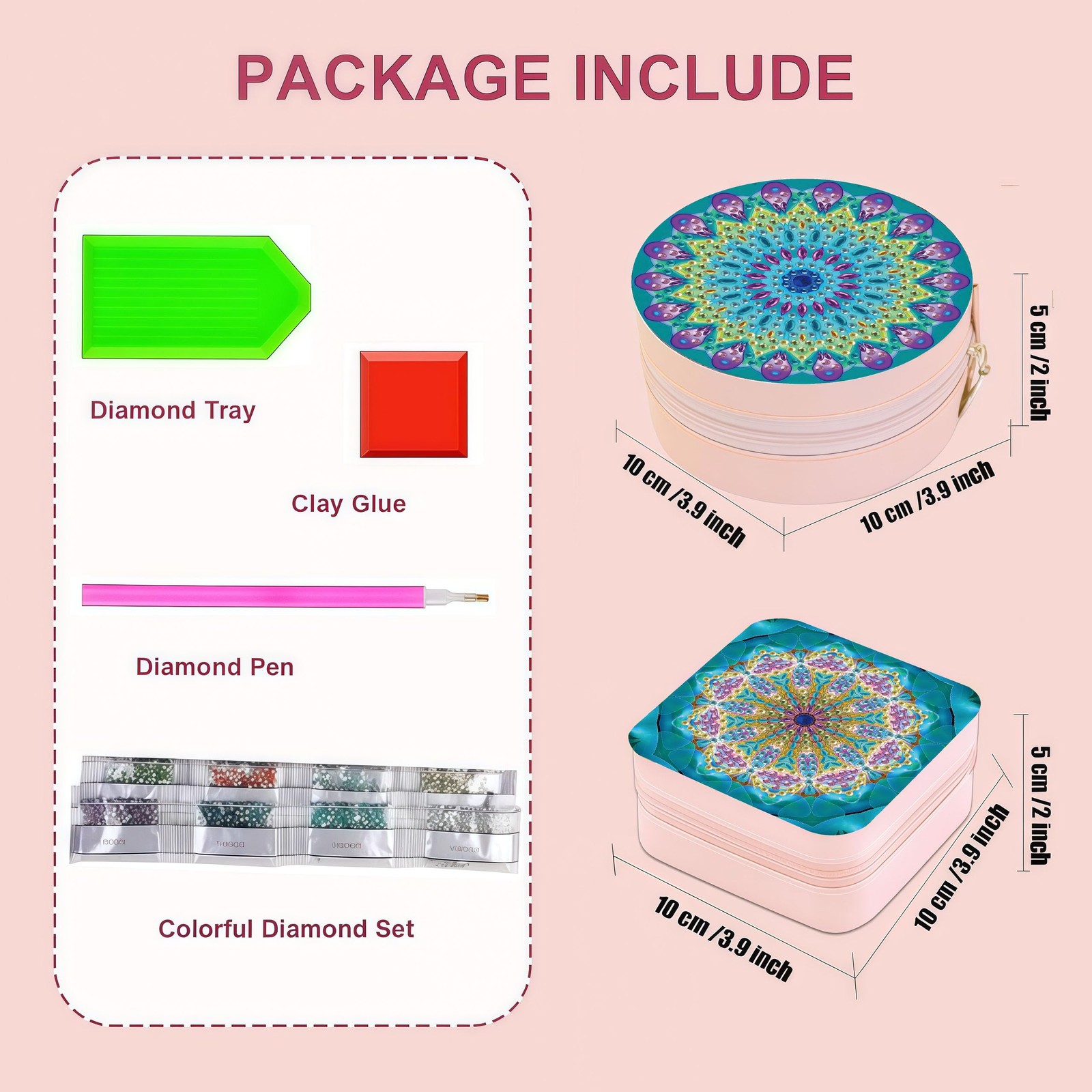 DDGYP 2 Pack Mantra 1 Diamond Art Jewelry Box 3.9×3.9″