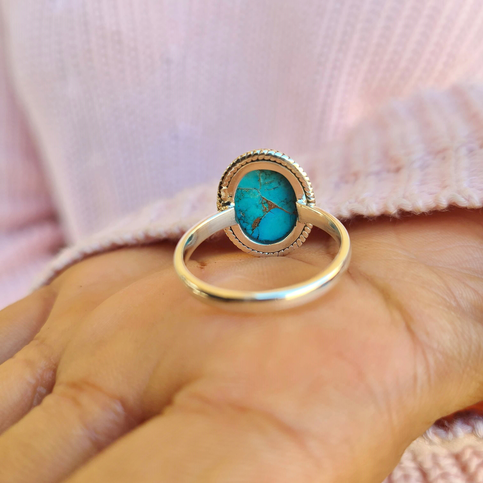 Genuine Copper Turquoise Ring 925 Sterling Silver Ring Hand Made Ships From USA