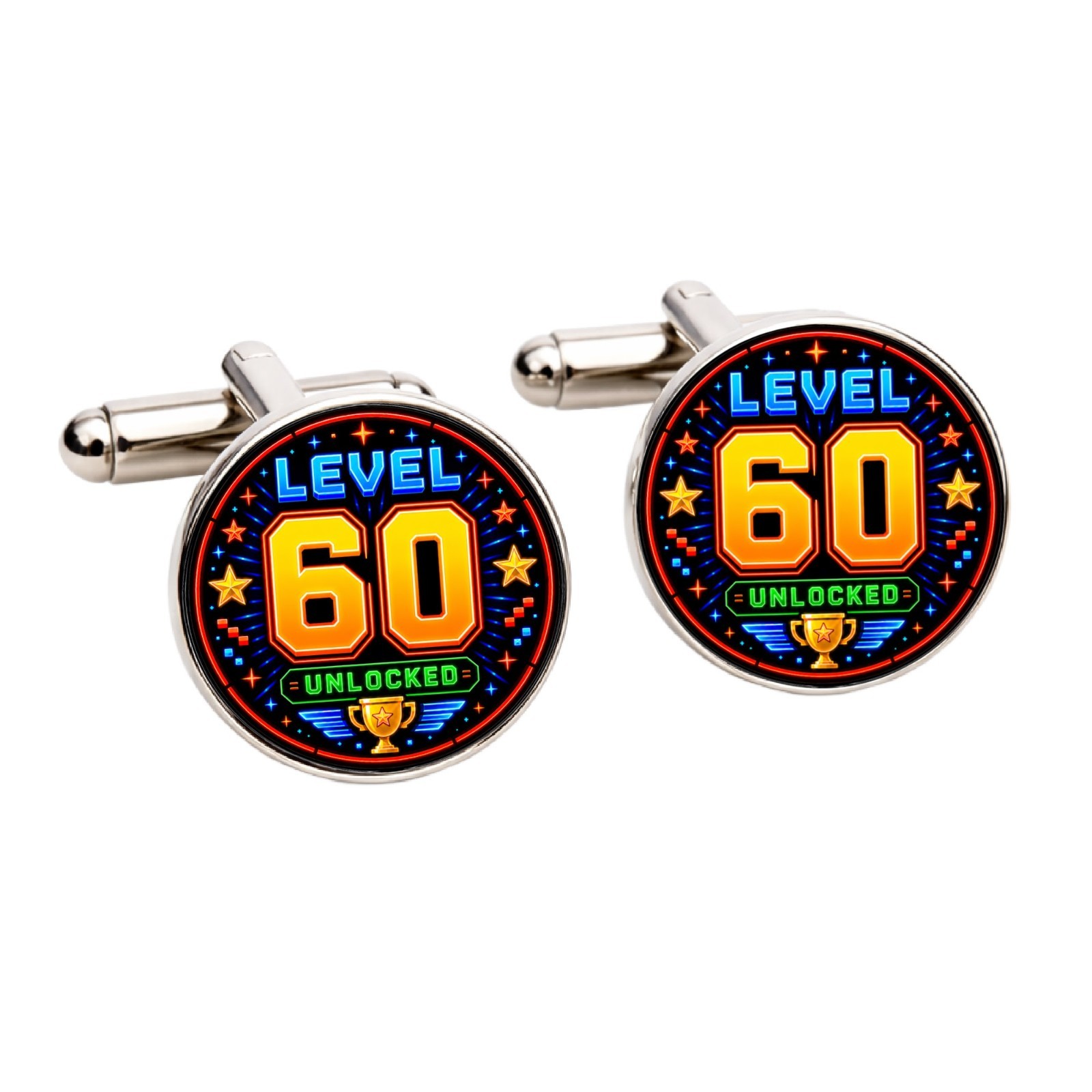 60th Birthday Cufflinks Mens Level 60 Unlocked Gamer Gift For Him