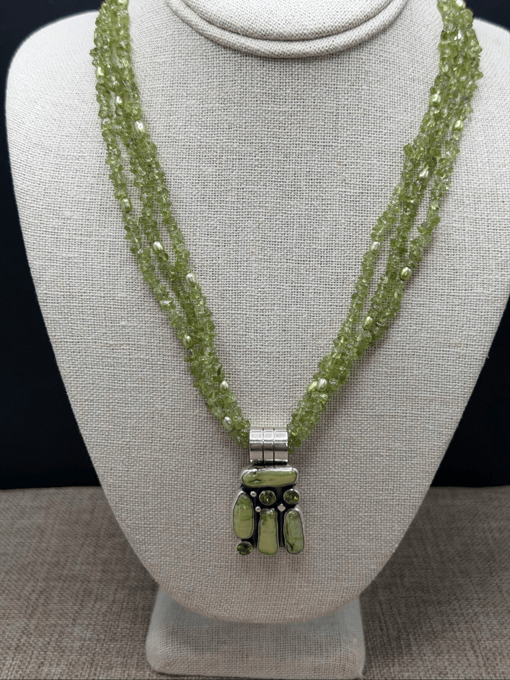 Exquisite Multi-Strand Peridot & Freshwater Pearl Couture Necklace Stamped DR925