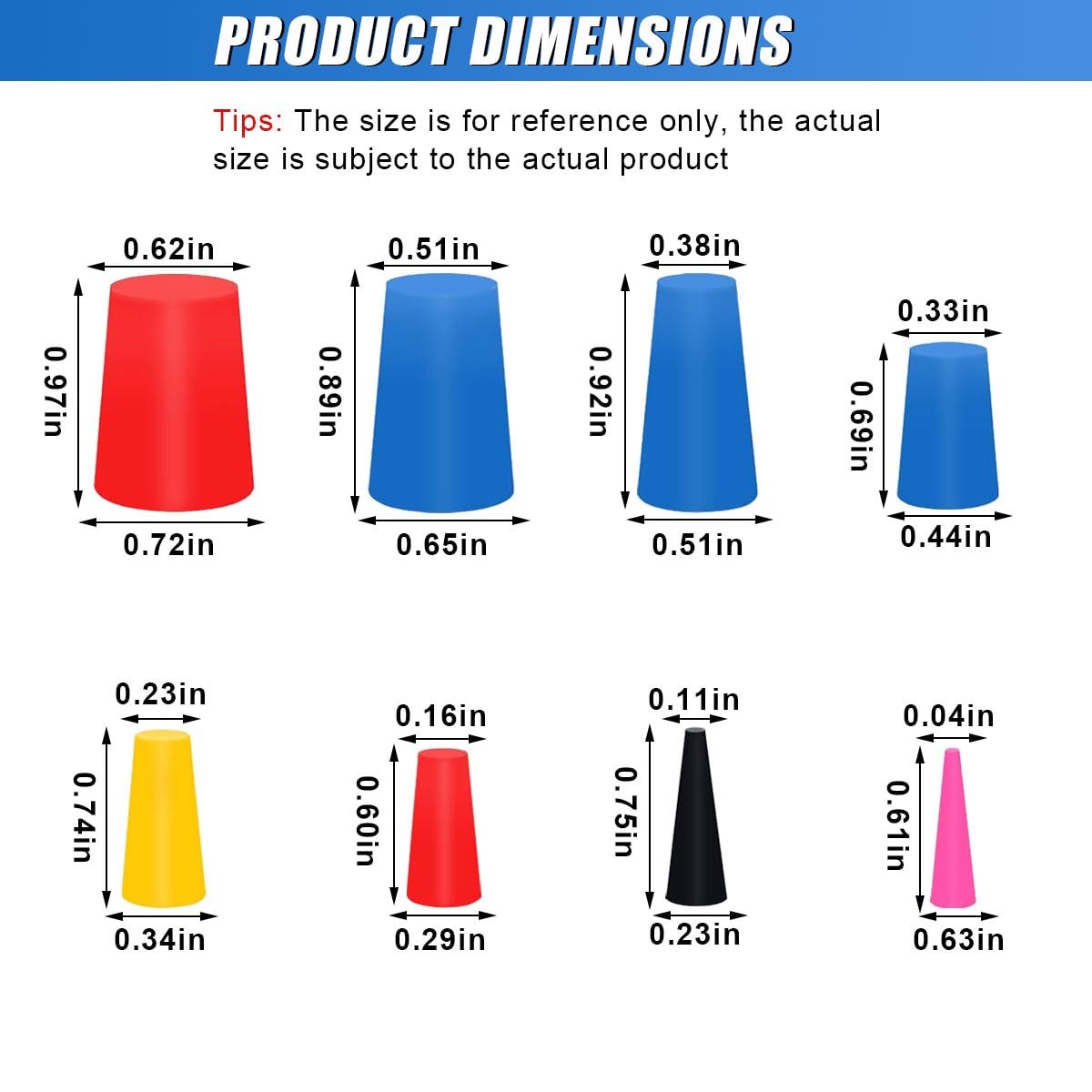 105PCS Silicone Tapered Plugs Assortment Kit, 8 Sizes High-Temp Resistant Rubber