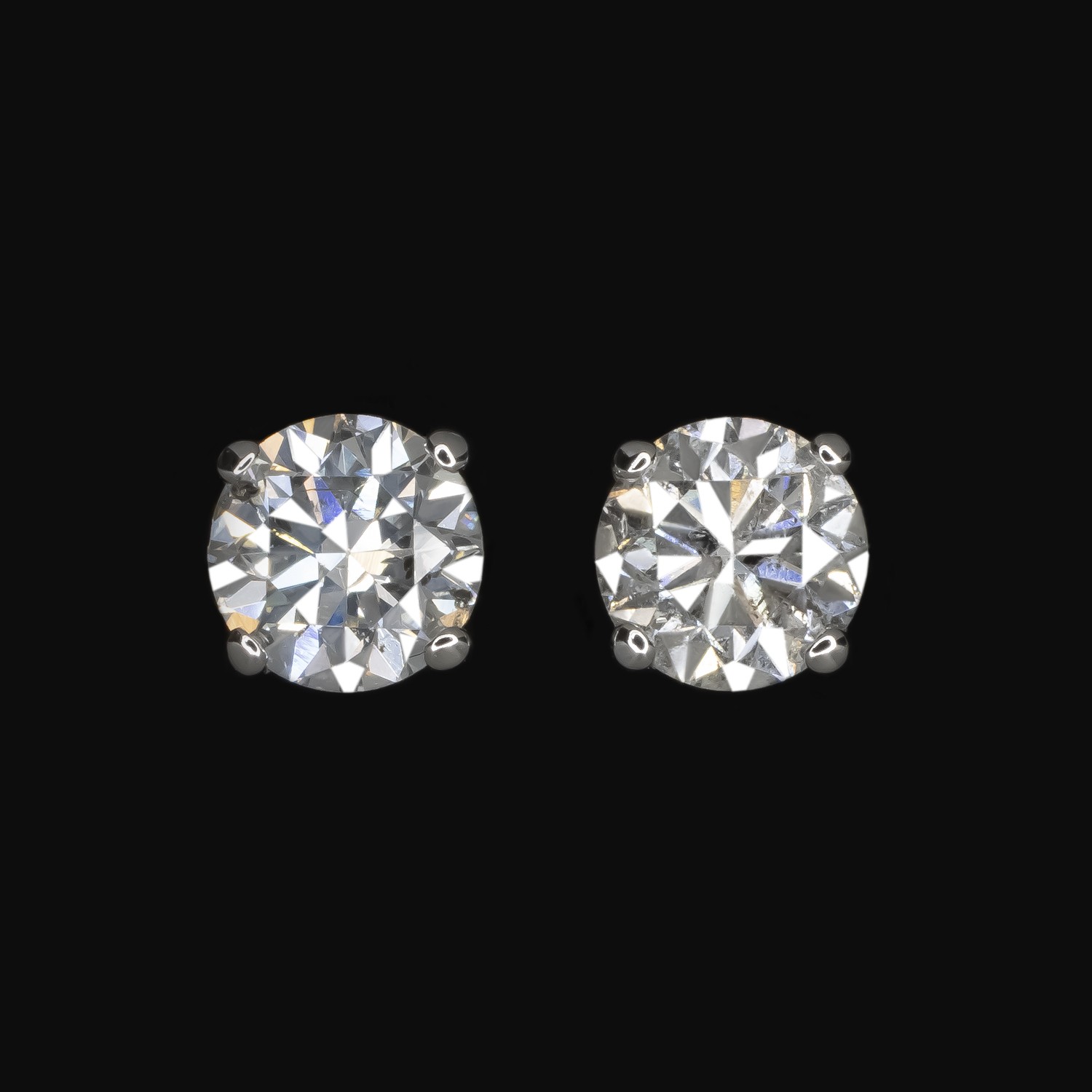 1.18ct VERY GOOD CUT NATURAL DIAMOND STUD EARRINGS ROUND CUT VINTAGE STYLE GOLD