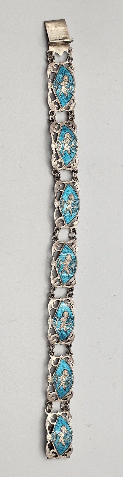 Old Siam Thai Vintage Panel Link Goddess Sterling Silver Bracelet -20gr