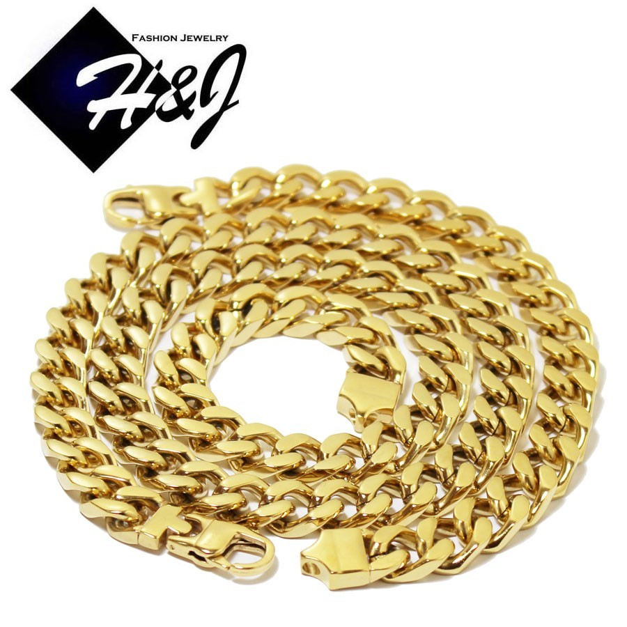 30″Stainless Steel 11mm Gold Plated Curb Chain Bracelet Cubic Zirconia Pendant*D