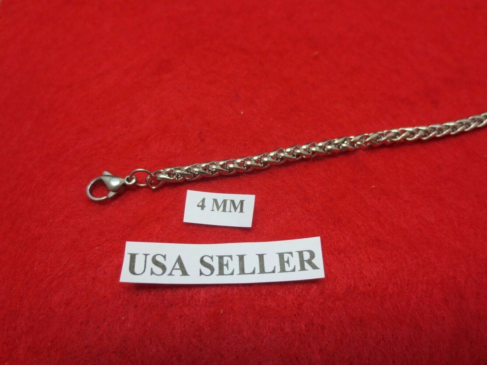 20″” 4mm Stainless Steel Silver Braided Wheat Rope Chain Necklace USA Seller