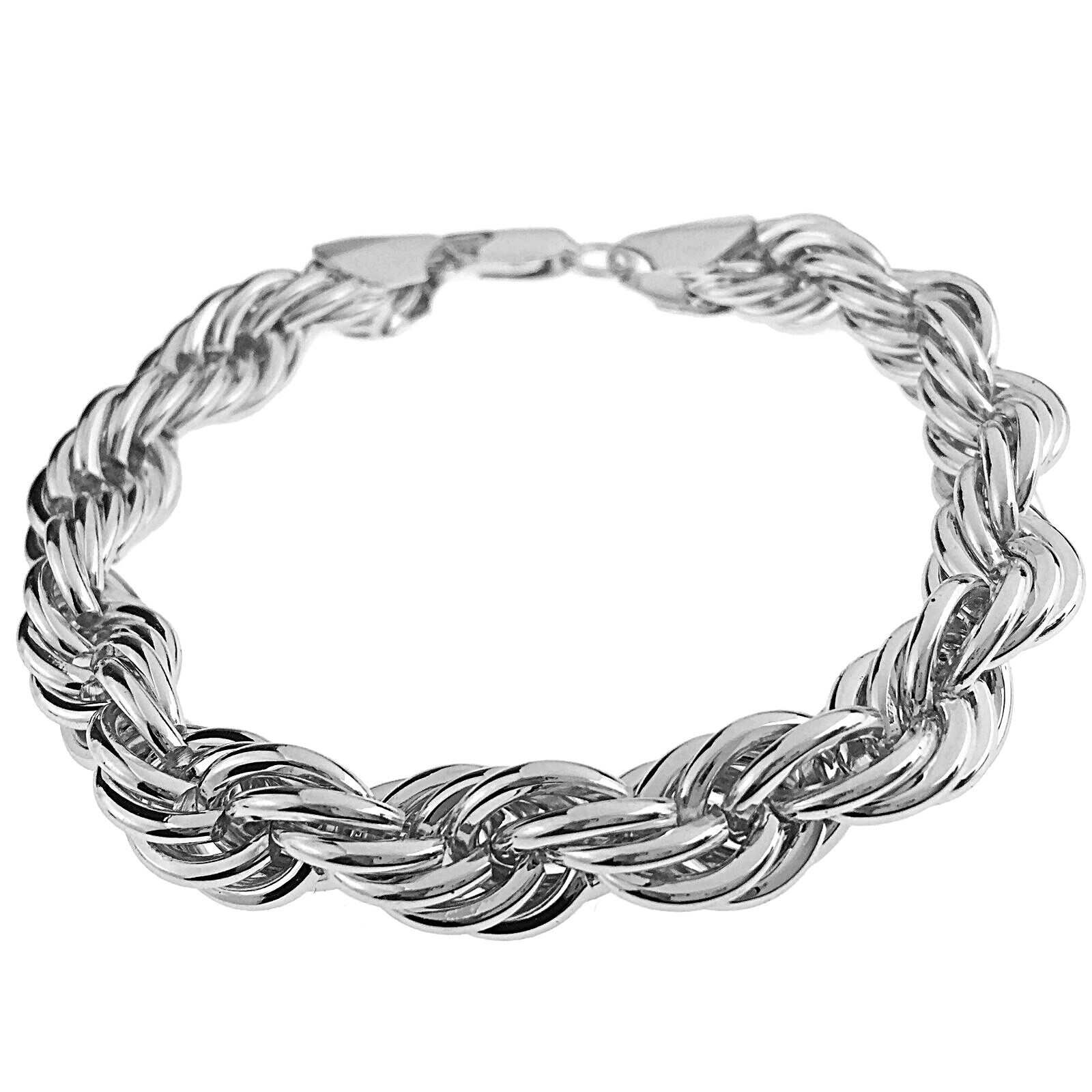 Large Men’s Big Rope Chain Hip Hop Bracelet Silver Tone 10MM Thick 10″ Inches