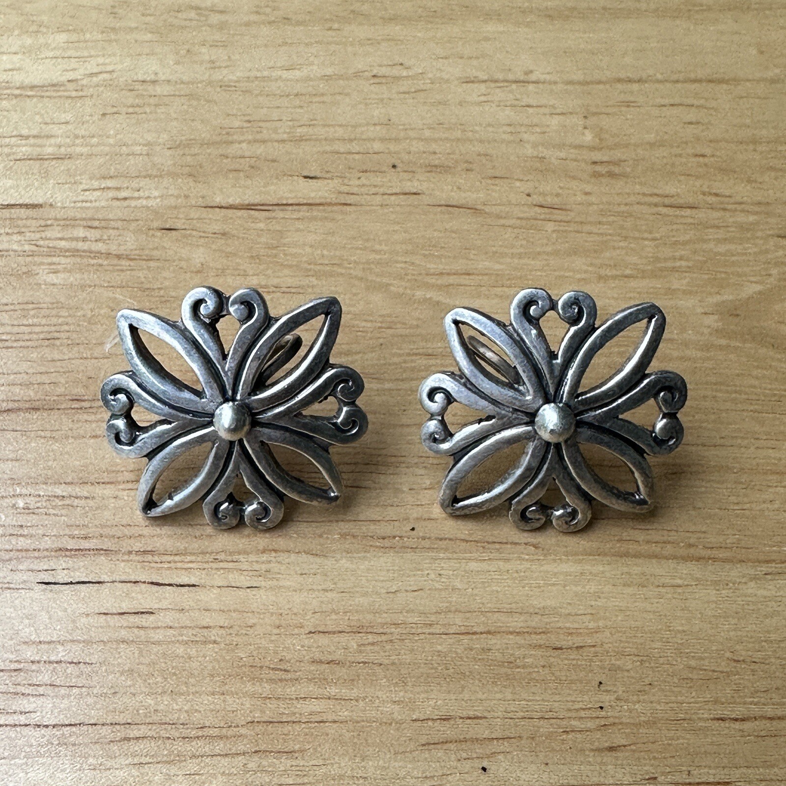 VTG Taxco Earrings 1 Inch Blooming Flowers Screw Back Mexico 925 Sterling 17.0g