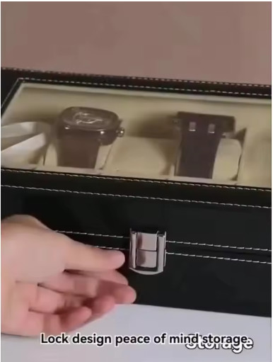 1PC 12-Slot Watch Organizer Case with Lock & Removable Pillows | PU Leather Stor