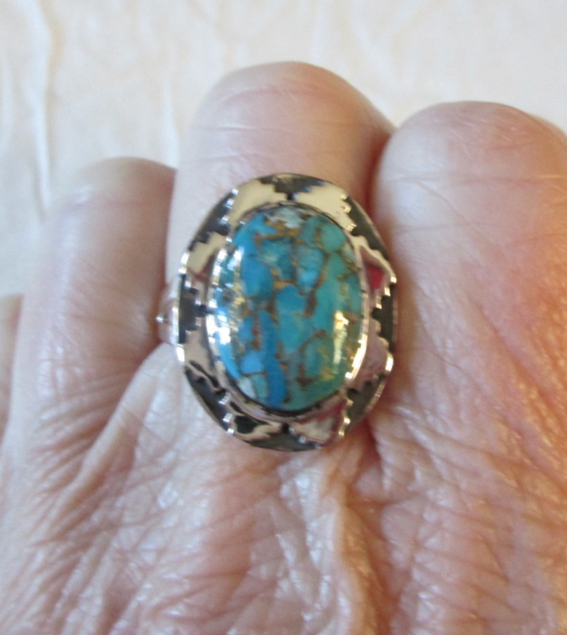 Santa Fe Style Mojave Turquoise Sterling Silver Ring (Sz 11) 10.00 cts.