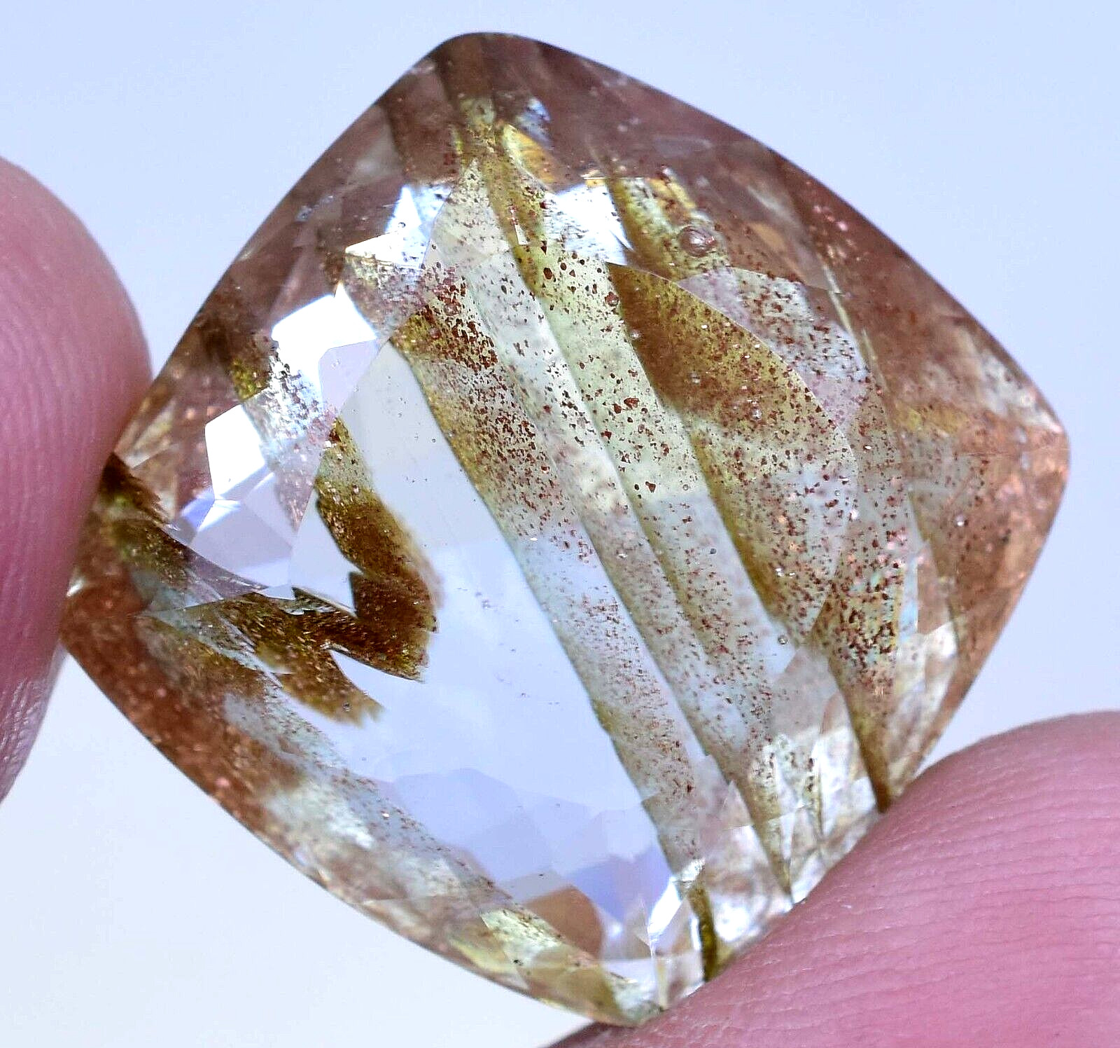 Natural Rutile & Sunstone 34.05 Ct AGL Certified Rare found Two in One Gemstone